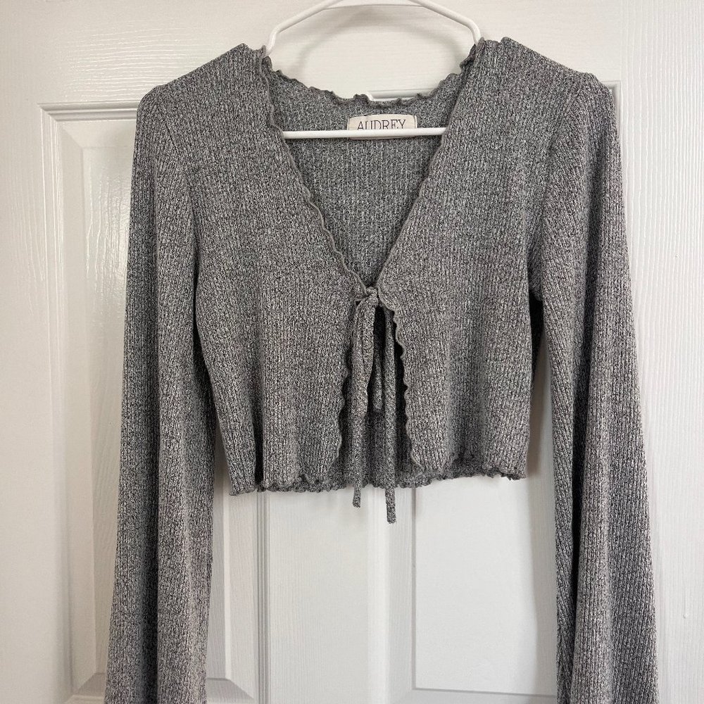 Grey tie front top